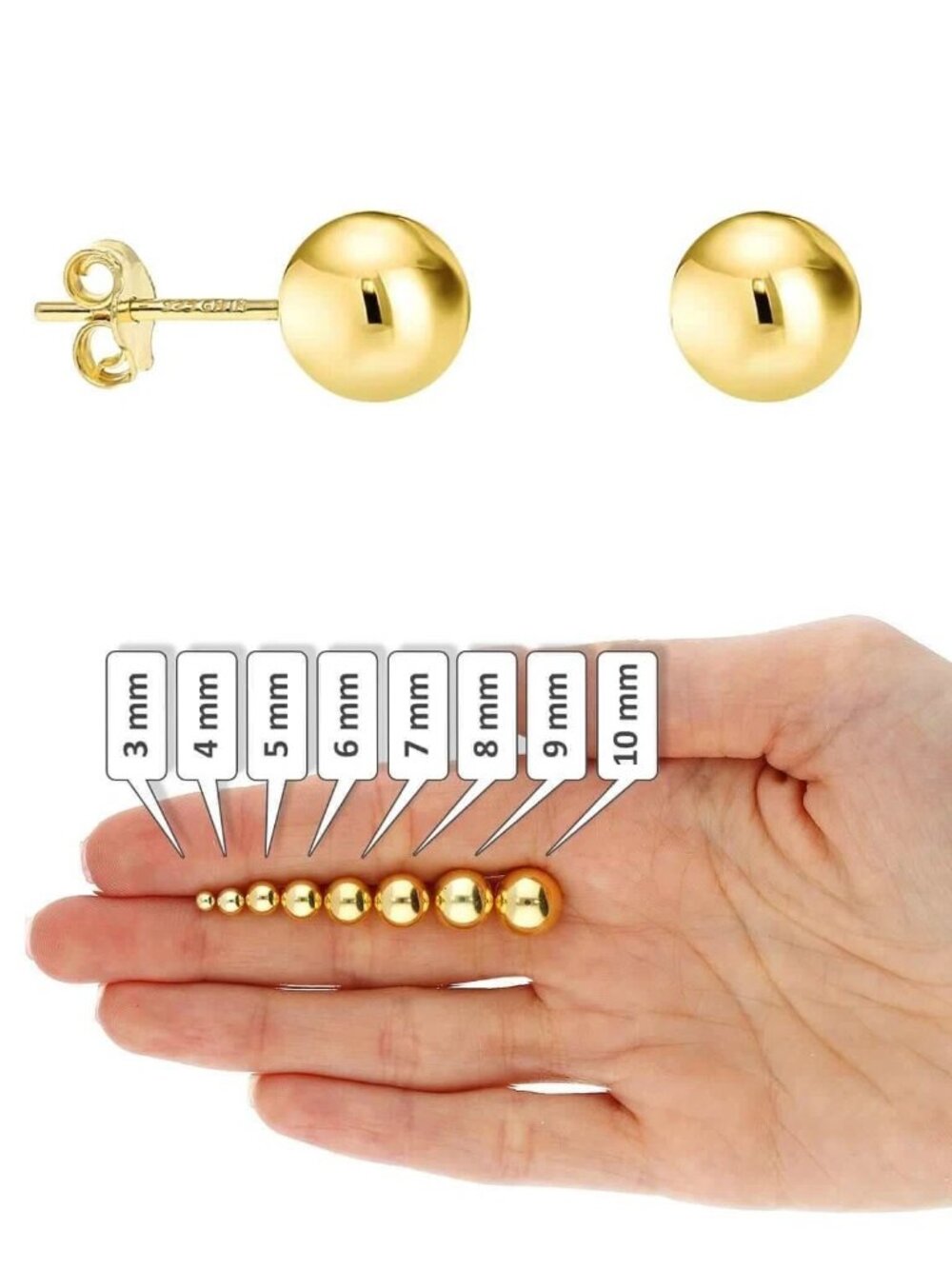 14K Plated Sterling Silver Ball Stud Earrings